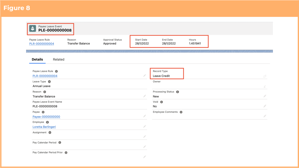 Screenshot from QRG Payee Leave Transfer