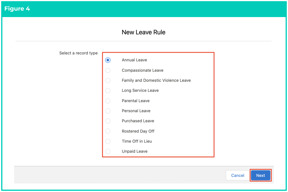 Screenshot from QRG Setup Leave Rules