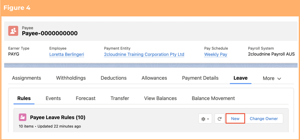 Screenshot from QRG Setup Payee Leave Rules