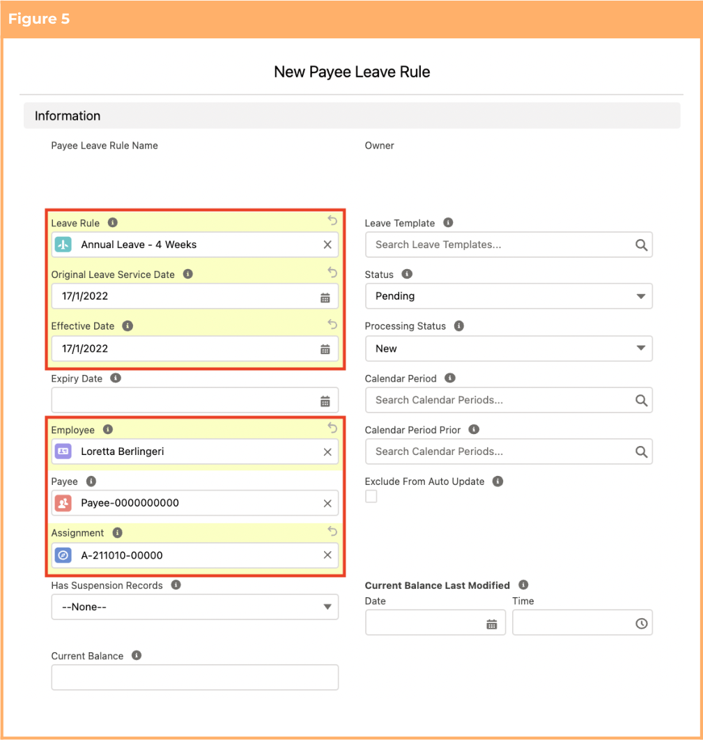 Screenshot from QRG Setup Payee Leave Rules