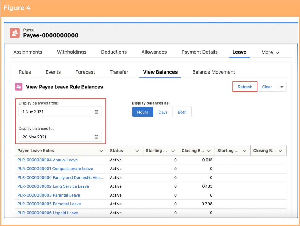 Screenshot from QRG View Leave Balances