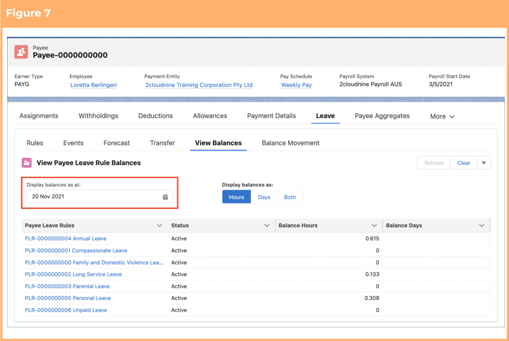 Screenshot from QRG View Leave Balances