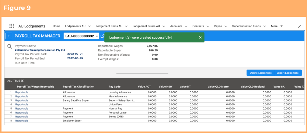 Screenshot from QRG Payroll Tax Lodgements