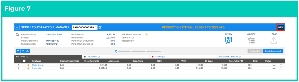 Screenshot from QRG Single Touch Payroll (STP) Lodgements - Pay Event