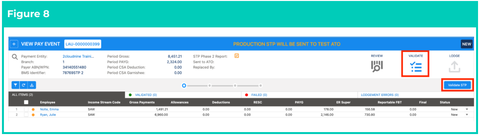 Screenshot from QRG Single Touch Payroll (STP) Lodgements - Pay Event