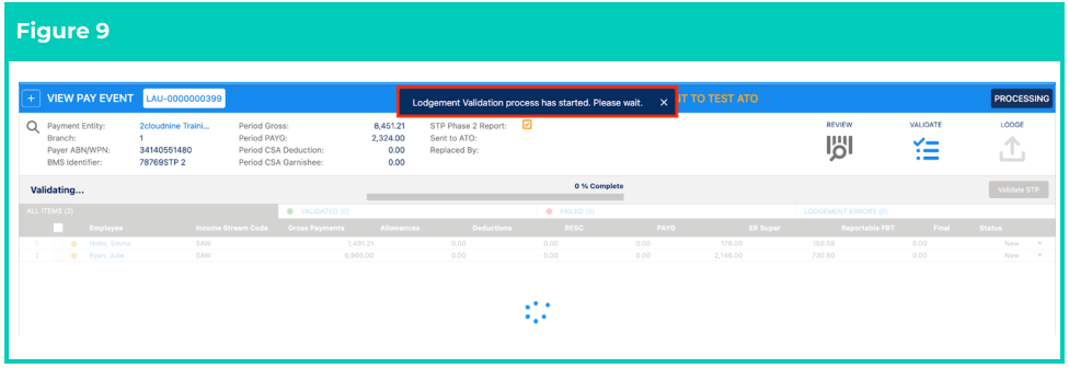 Screenshot from QRG Single Touch Payroll (STP) Lodgements - Pay Event