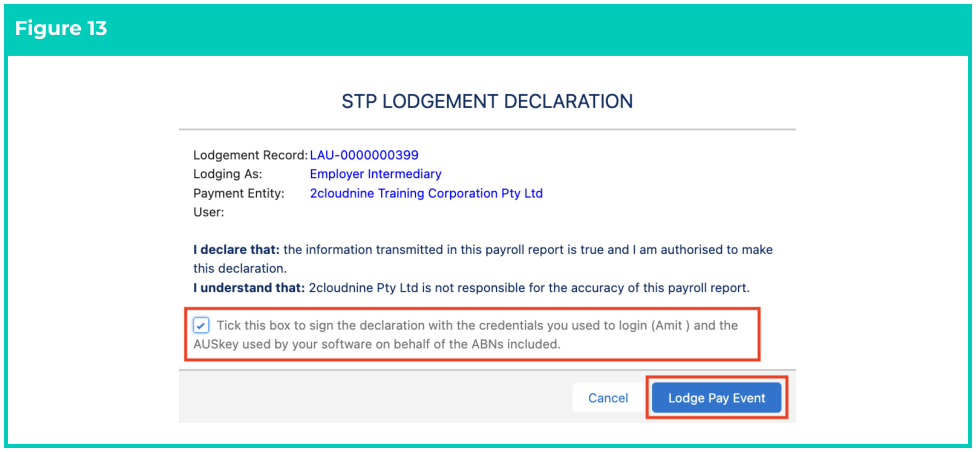 Screenshot from QRG Single Touch Payroll (STP) Lodgements - Pay Event