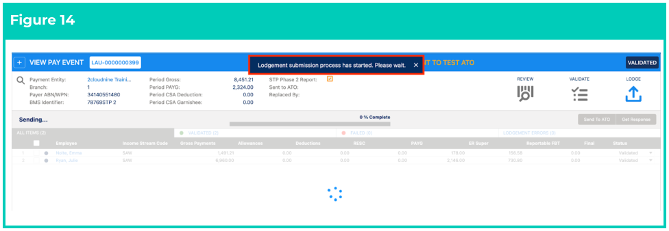 Screenshot from QRG Single Touch Payroll (STP) Lodgements - Pay Event