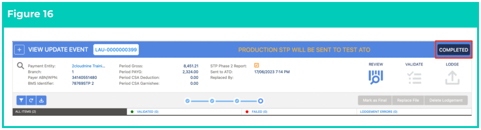 Screenshot from QRG Single Touch Payroll (STP) Lodgements - Pay Event