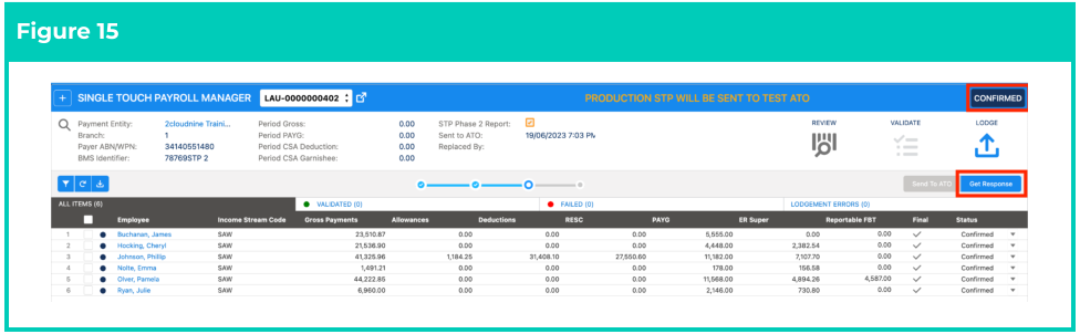 Screenshot from QRG Single Touch Payroll (STP) Lodgements - Update Event