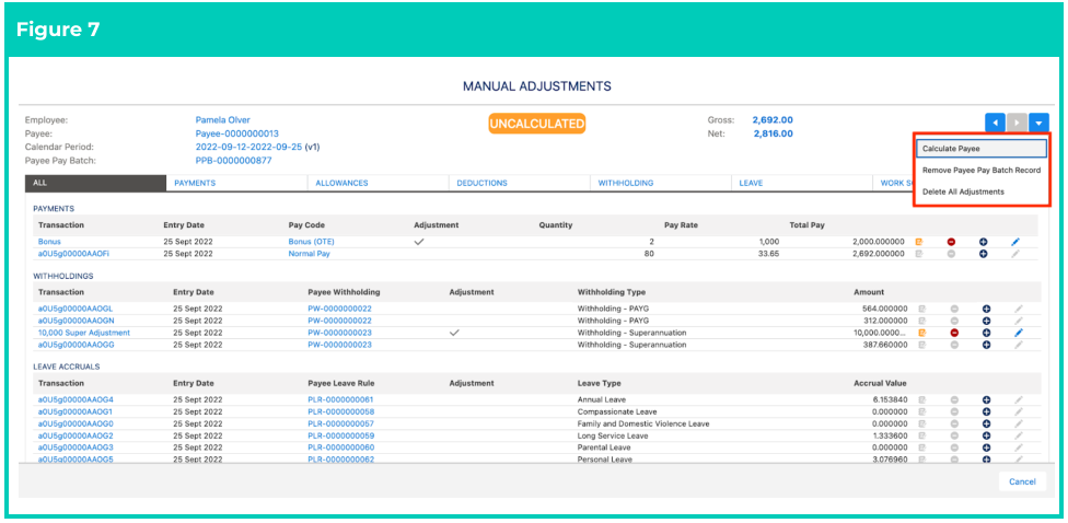 Screenshot from QRG Calculate a single Payee within a Pay Batch