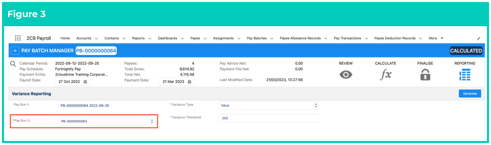 Screenshot from QRG Create a Variance Report