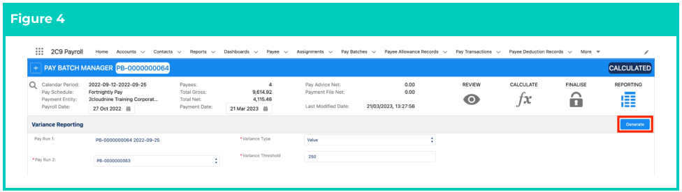 Screenshot from QRG Create a Variance Report