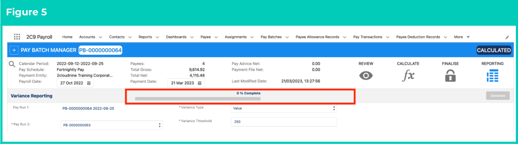 Screenshot from QRG Create a Variance Report