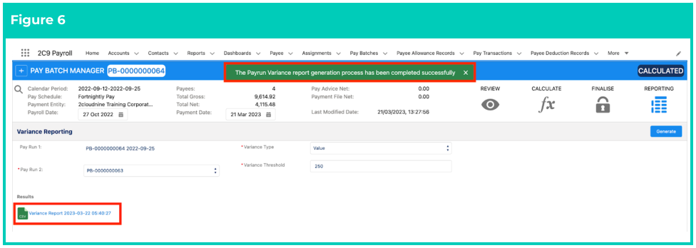 Screenshot from QRG Create a Variance Report