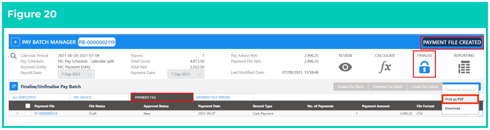 Screenshot from QRG Finalise a Pay Batch