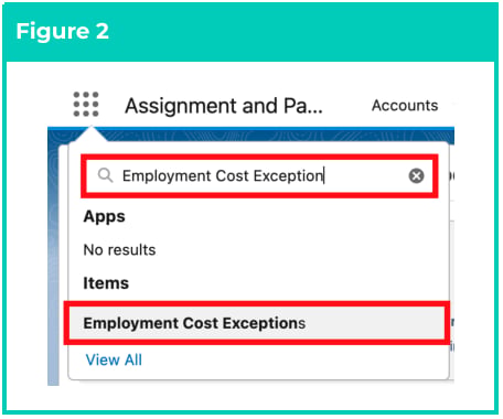 Screenshot from QRG Create an Employment Cost Exception