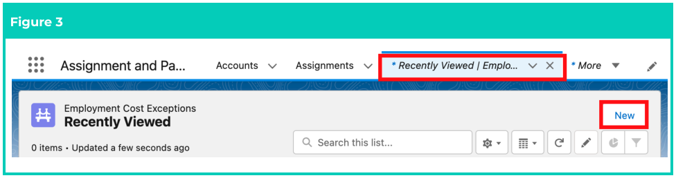 Screenshot from QRG Create an Employment Cost Exception