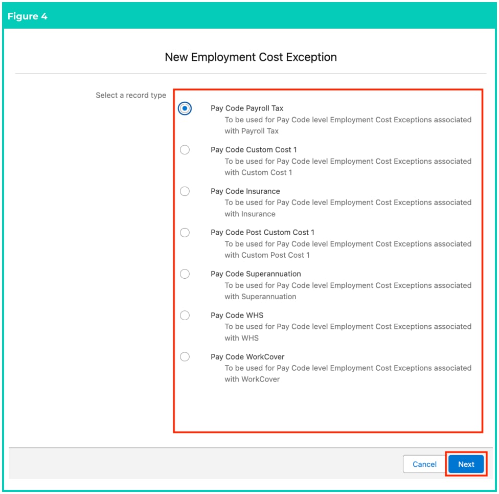 Screenshot from QRG Create an Employment Cost Exception