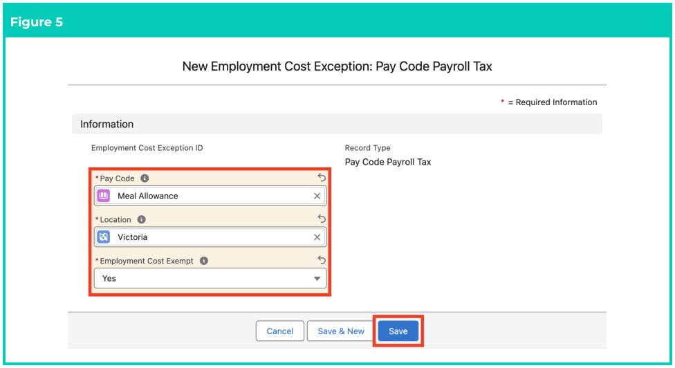 Screenshot from QRG Create an Employment Cost Exception