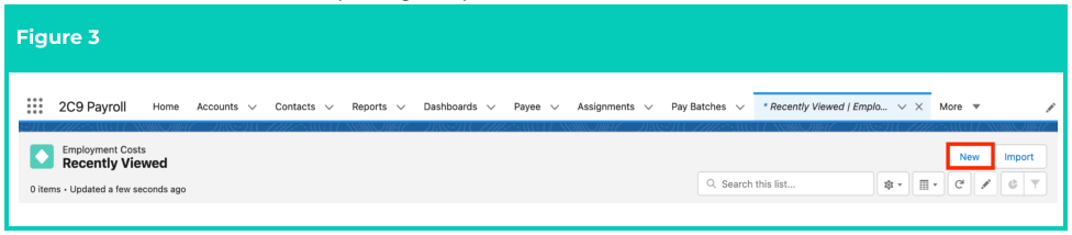 Screenshot from QRG Create an Employment Cost record - RC