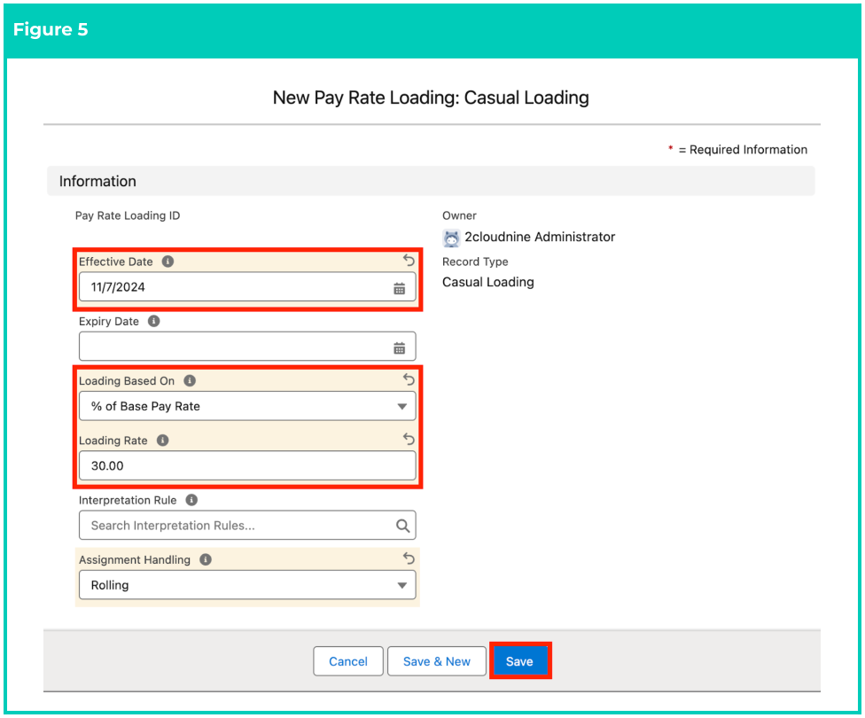 Screenshot from QRG Create Pay Rate Loadings - RC