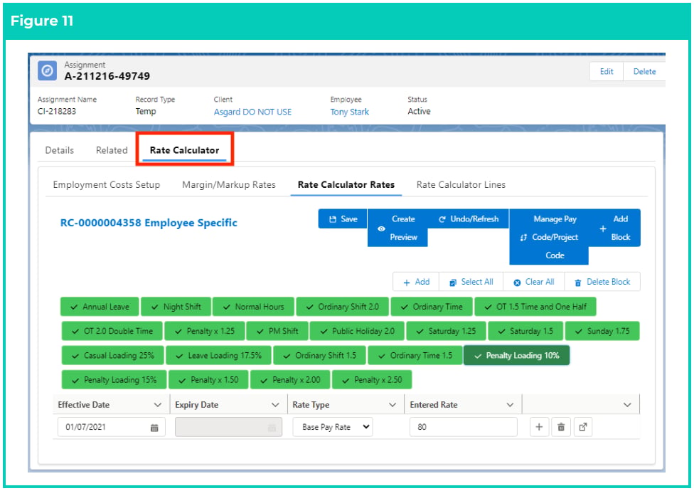 Screenshot from QRG Create Rate Calculators - Employee Specific
