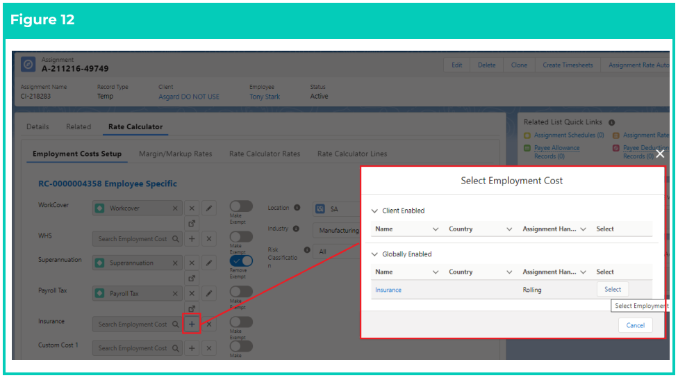 Screenshot from QRG Create Rate Calculators - Employee Specific
