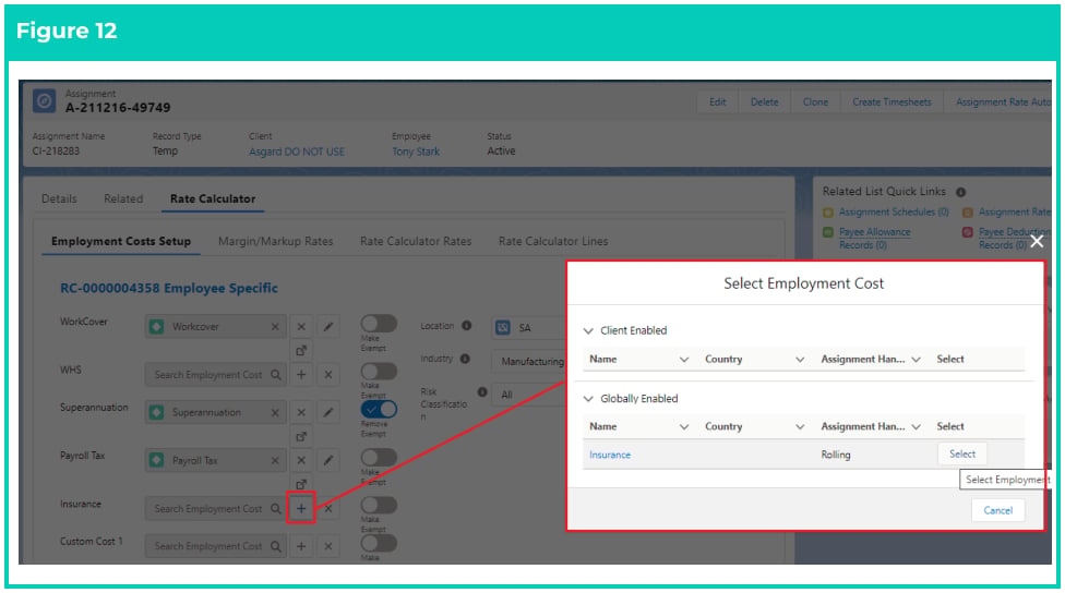 Screenshot from QRG Create Rate Calculators - Employee Specific