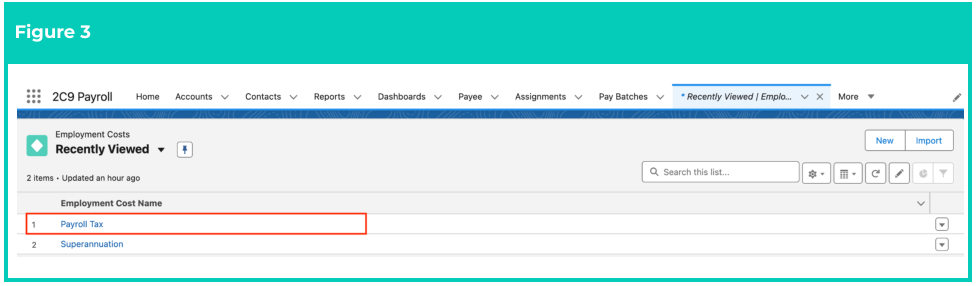 Screenshot from QRG Manage Employment Cost Items using ECM