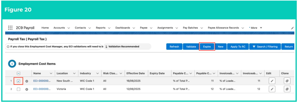 Screenshot from QRG Manage Employment Cost Items using ECM