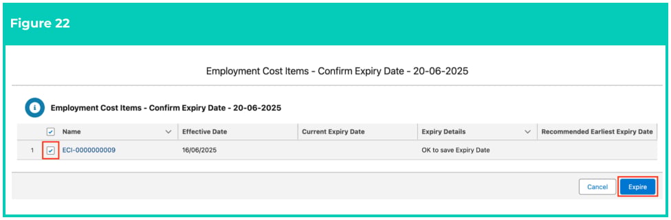 Screenshot from QRG Manage Employment Cost Items using ECM