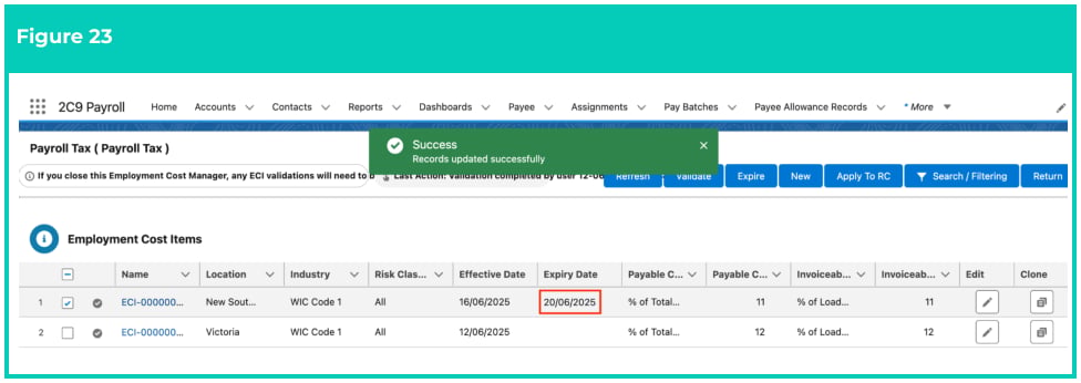 Screenshot from QRG Manage Employment Cost Items using ECM