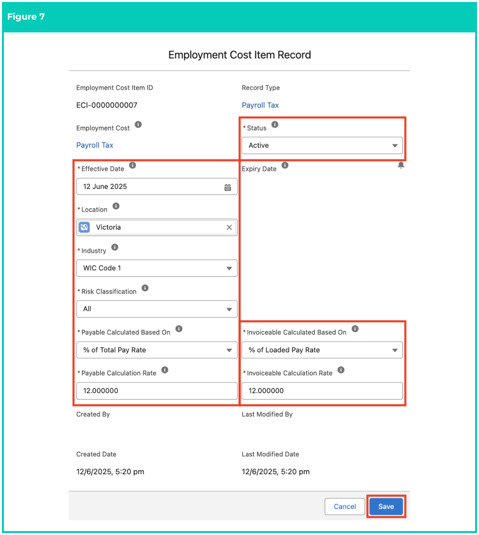 Screenshot from QRG Manage Employment Cost Items using ECM