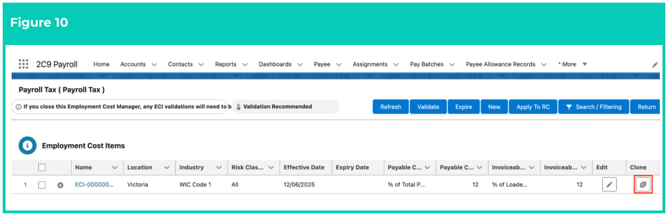 Screenshot from QRG Manage Employment Cost Items using ECM
