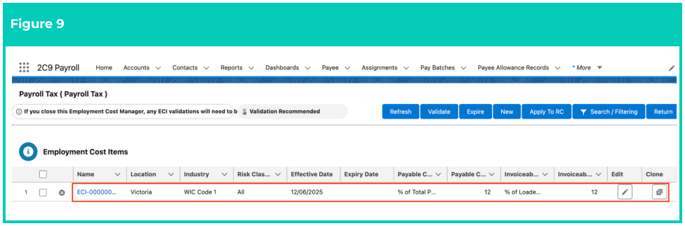 Screenshot from QRG Manage Employment Cost Items using ECM