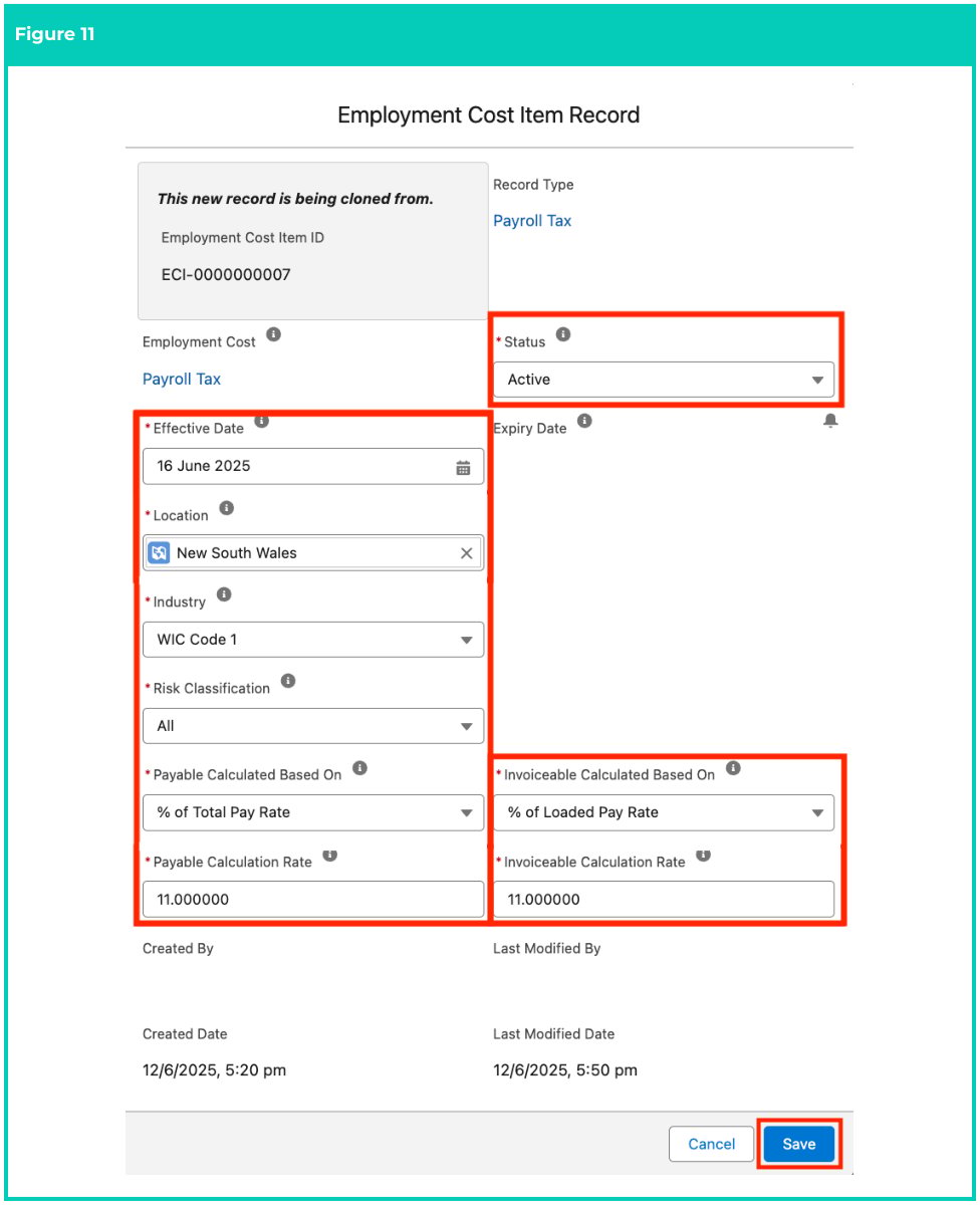 Screenshot from QRG Manage Employment Cost Items using ECM