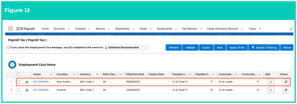 Screenshot from QRG Manage Employment Cost Items using ECM