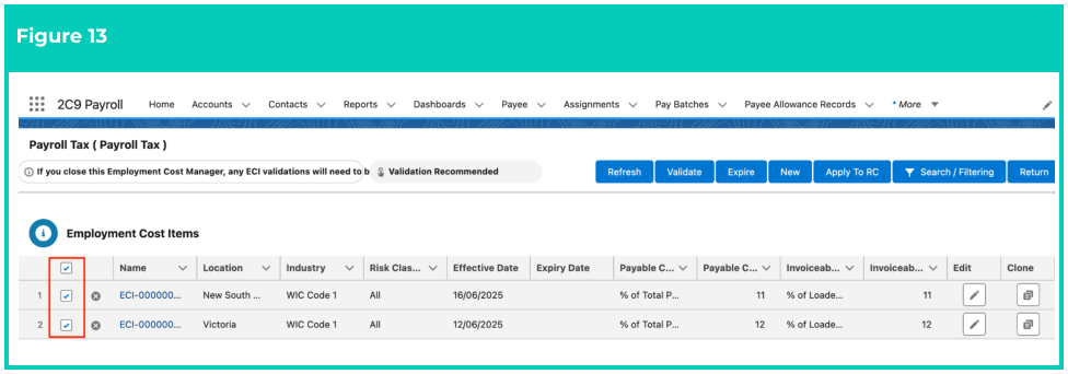 Screenshot from QRG Manage Employment Cost Items using ECM