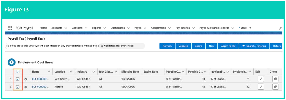 Screenshot from QRG Manage Employment Cost Items using ECM