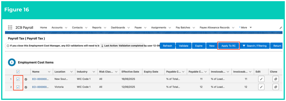 Screenshot from QRG Manage Employment Cost Items using ECM