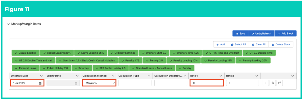 Screenshot from QRG Rate Calculator Template - Final Setup
