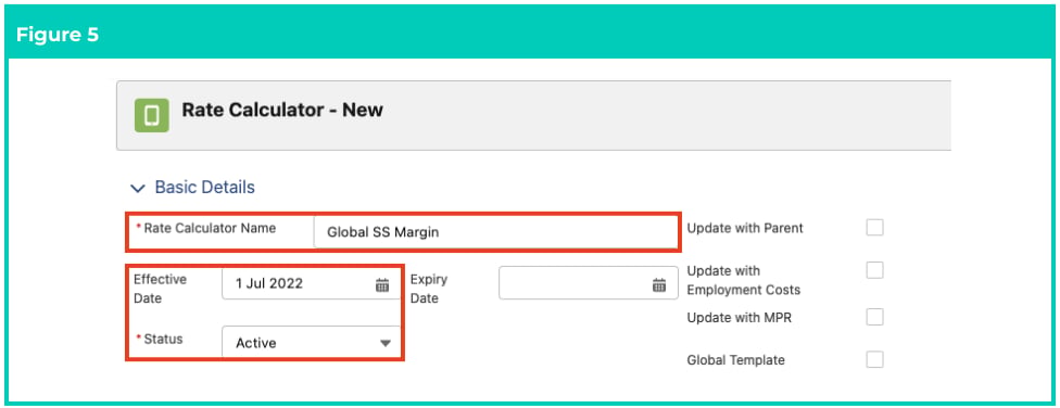 Screenshot from QRG Rate Calculator Template - Initial Setup