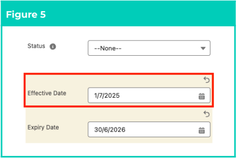 Figure 5 - Status, Effective Date and Expiry Date