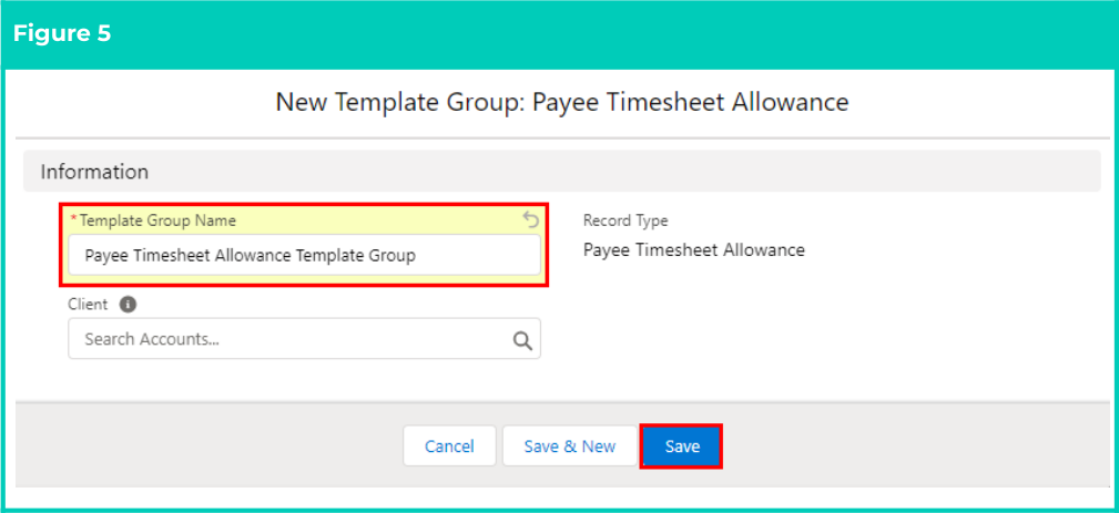 Screenshot from QRG Create a Payee Timesheet Allowance Template Group