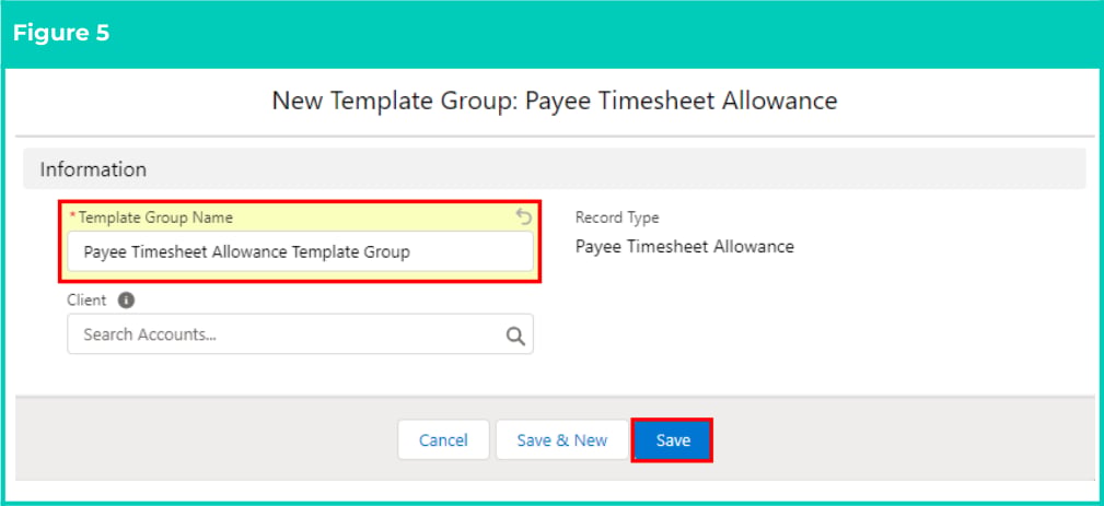 Screenshot from QRG Create a Payee Timesheet Allowance Template Group