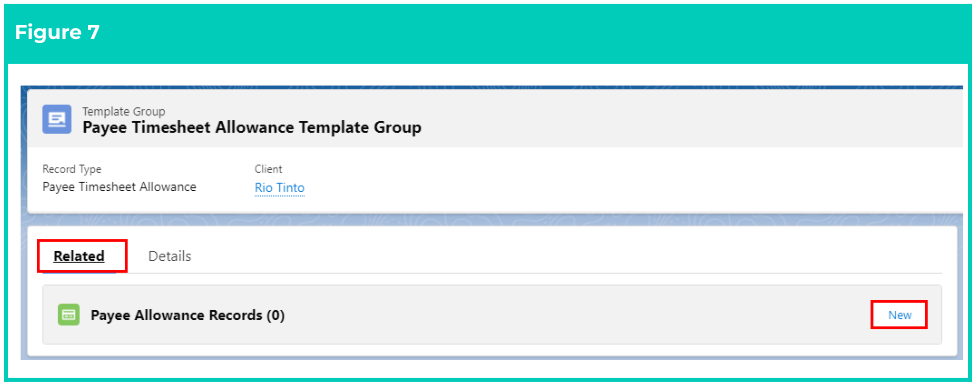 Screenshot from QRG Create a Payee Timesheet Allowance Template Group