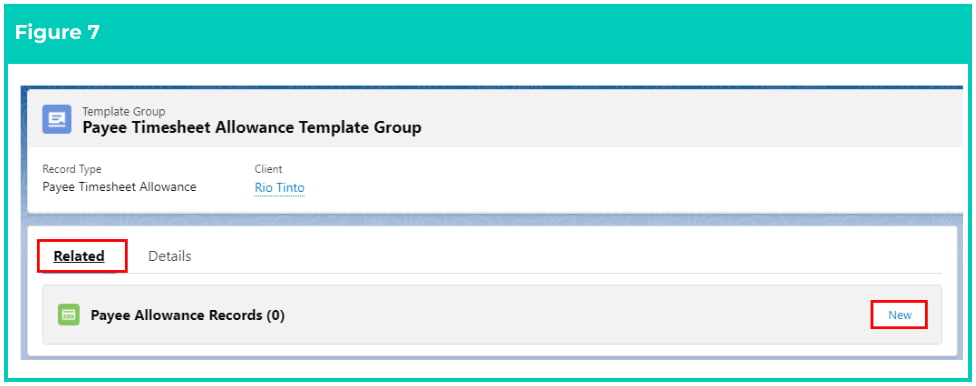 Screenshot from QRG Create a Payee Timesheet Allowance Template Group