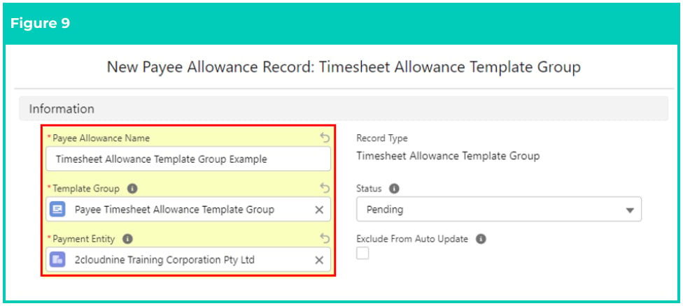 Screenshot from QRG Create a Payee Timesheet Allowance Template Group