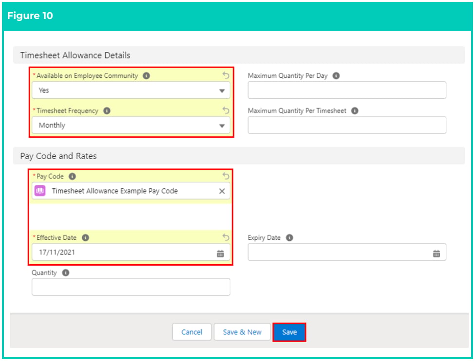 Screenshot from QRG Create a Payee Timesheet Allowance Template Group